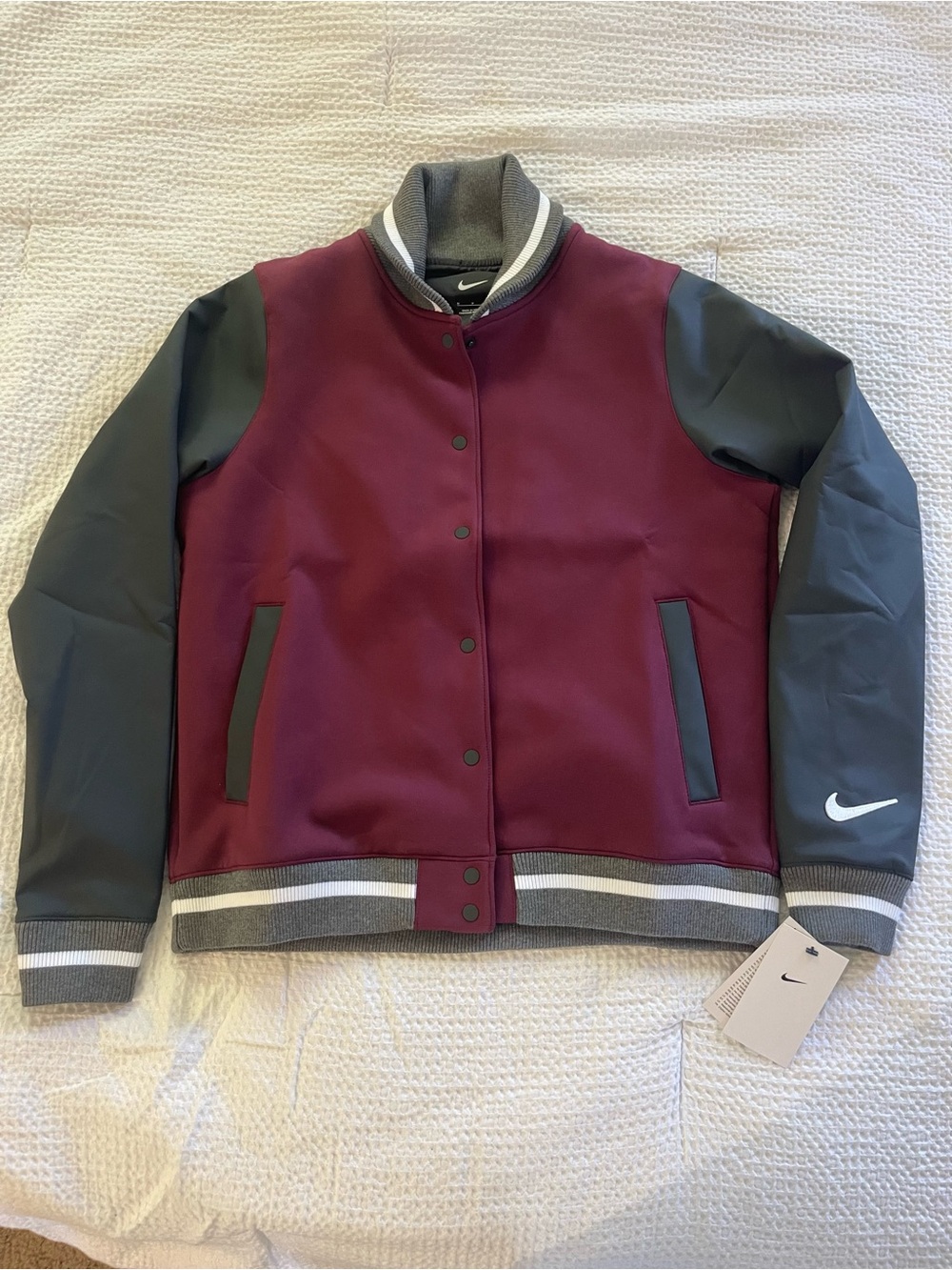 Nike Women's Team Dark Maroon Letterman bomber varsity jacket